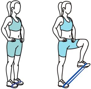 Knee Raise: resistance band exercise for thighs