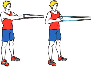 Standing Row exercise with resistance band